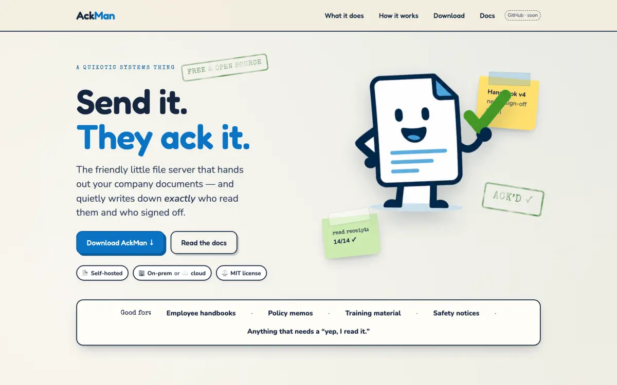 Screenshot of the AckMan website