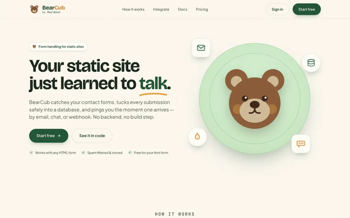 Screenshot of the BearCub website