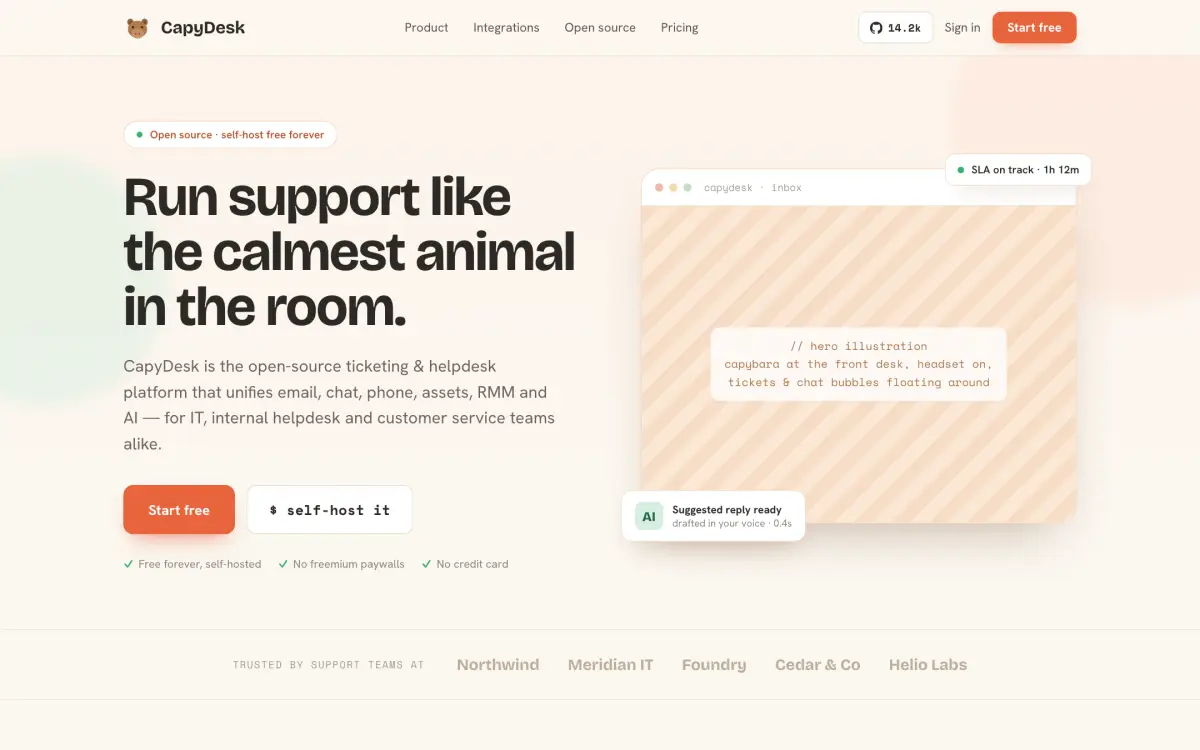Screenshot of the CapyDesk website