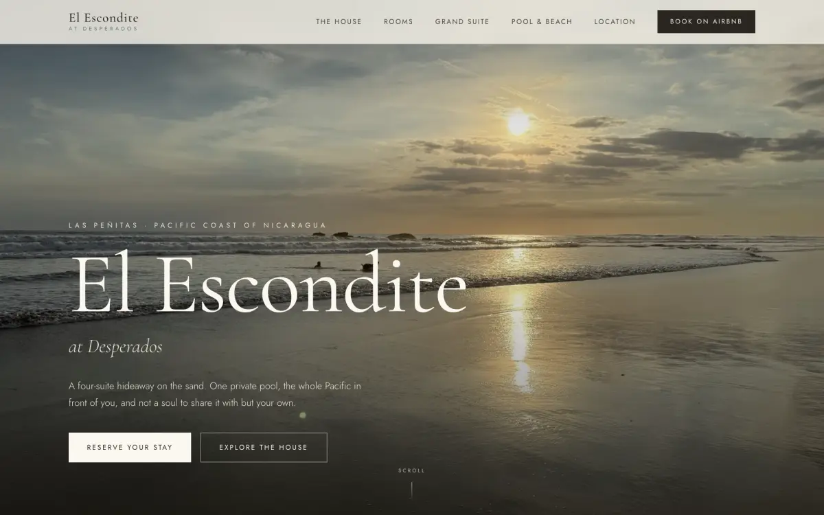 Screenshot of the El Escondite at Desperados website