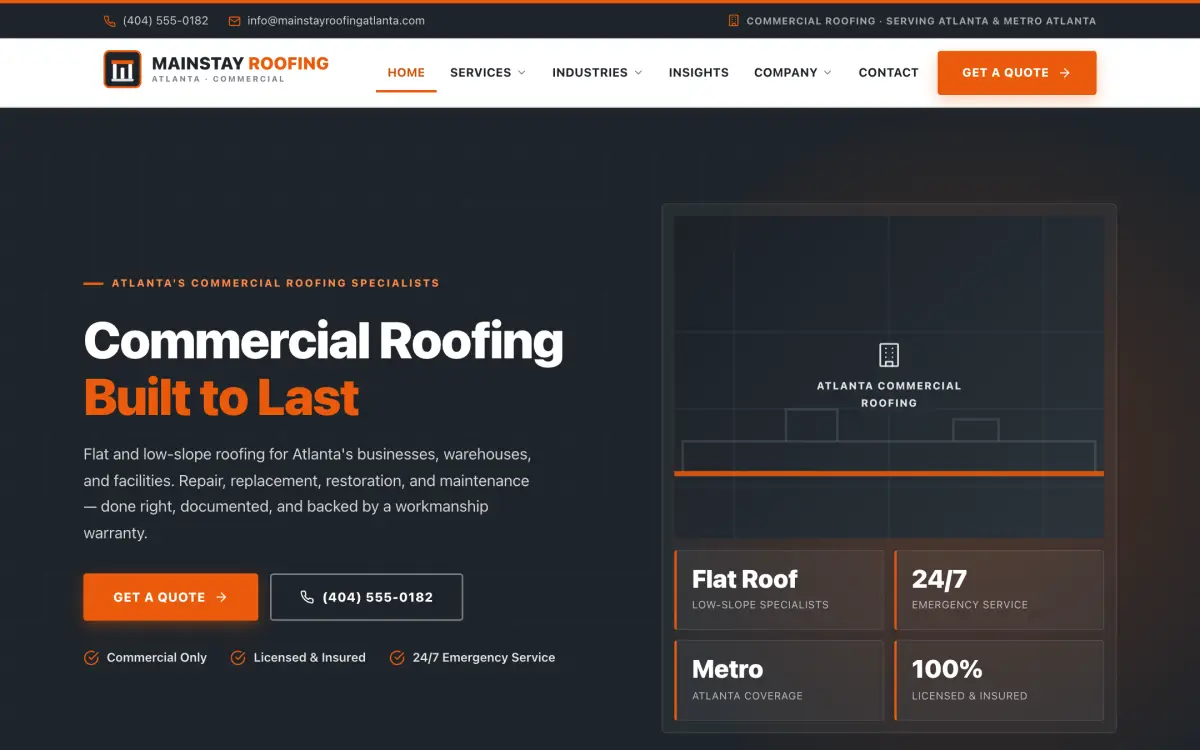 Mainstay Roofing Atlanta website